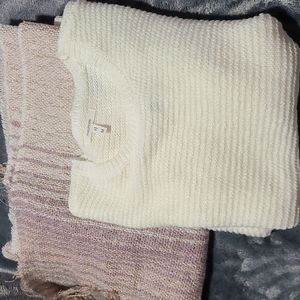 Ivory pullover sweater  with taupe long scarf